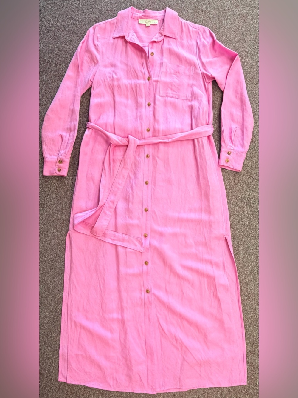 Pink Long Sleeve Linen Maxi Dress
